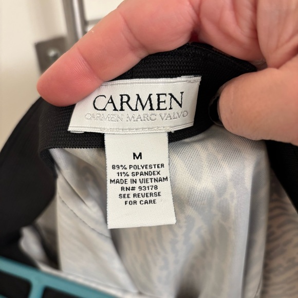 Vintage Carmen Marc Valvo Black Tan Animal Print Pencil Skirt Pull On Washable - Picture 6 of 7